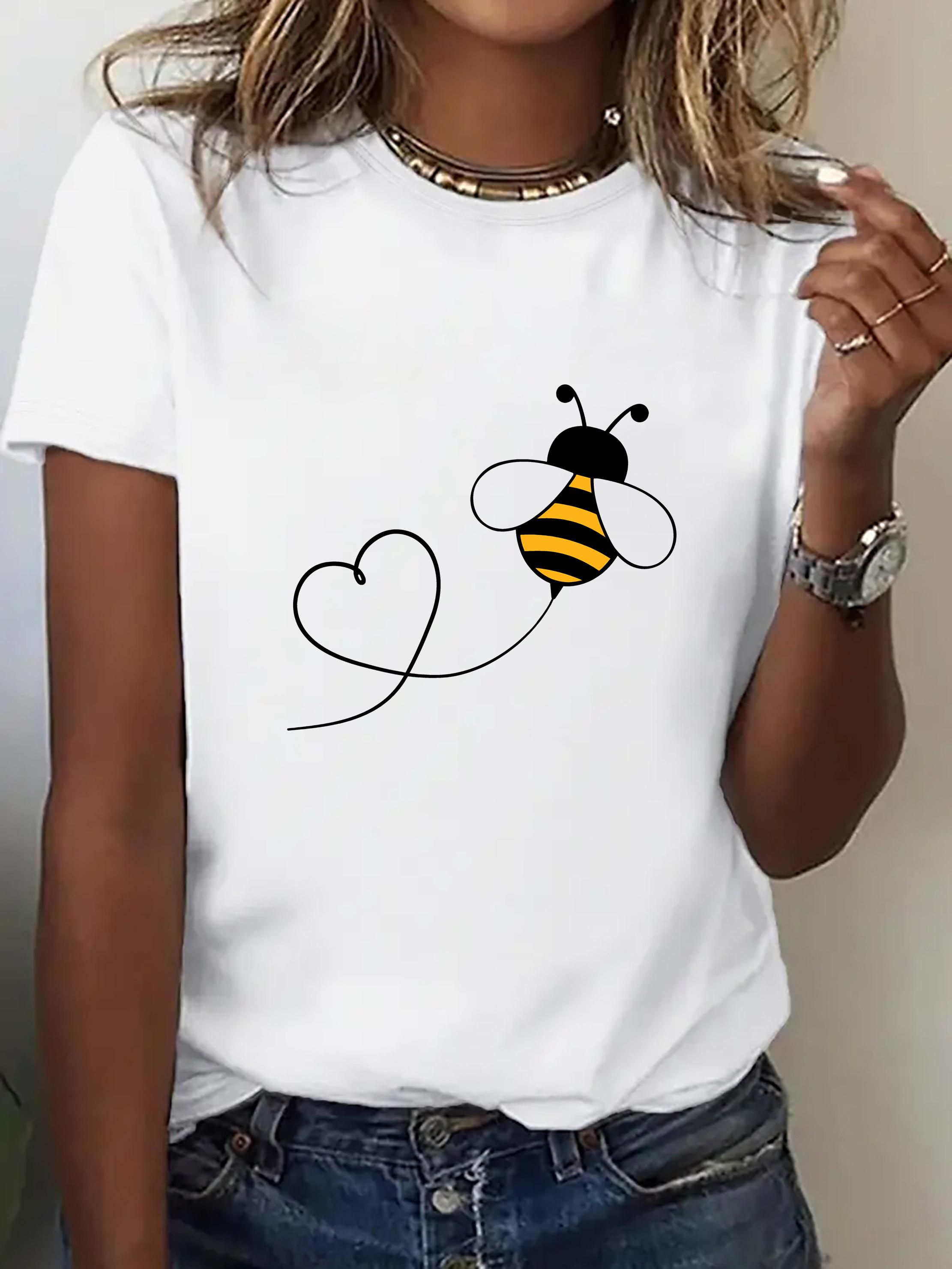 

WomenS Casual Sporty TShirt with Cute Bee Heart Design Harajuku Sleeve Casual Clothing Street Tops Tees Aesthetic Clothes S