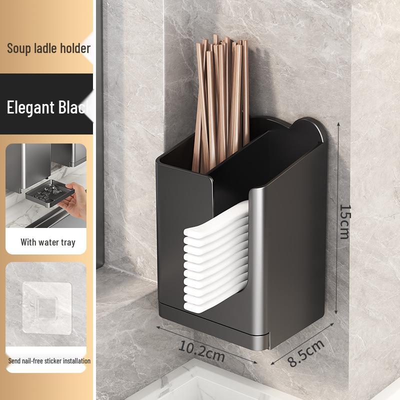 Wall-Mounted Chopstick Holder & Draining Rack - No Drill, Utensil Storage Box