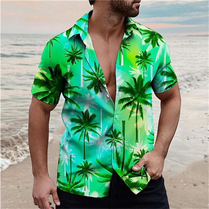 Men's Beach Parrot Printed Shirts Hawaii Breathable Shirts Summer Single Breasted Short Sleeved Shirts Comfortable Men's Shirts