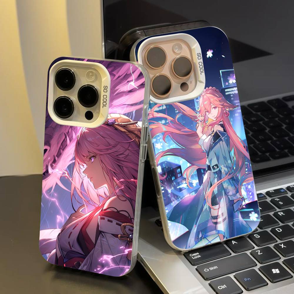 Coque de téléphone Yae Miko Genshin Impact pour iPhone 17 17Air 16 15 14 13 12 11 Pro Max Plus Colorée Argent