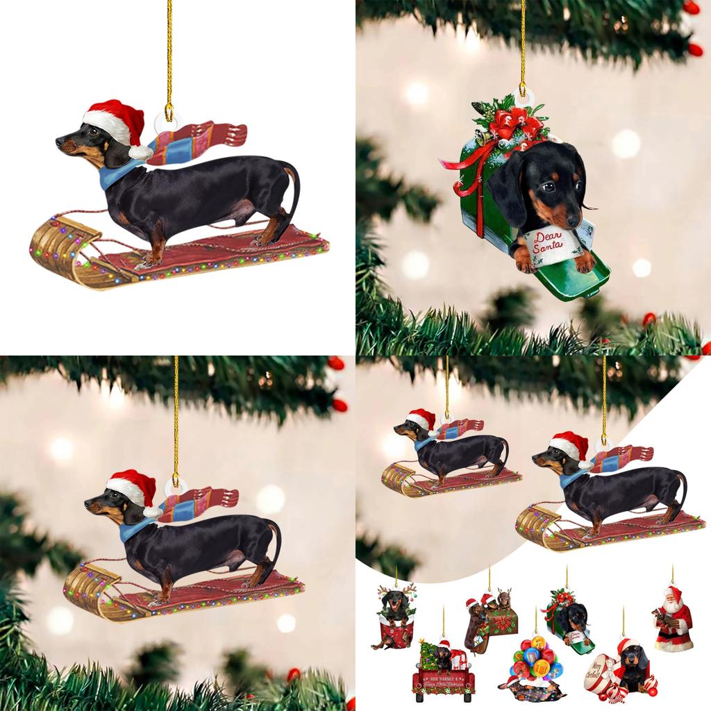 Adorable 2023 Christmas Dachshund Series Acrylic Car Interior Decorations Set