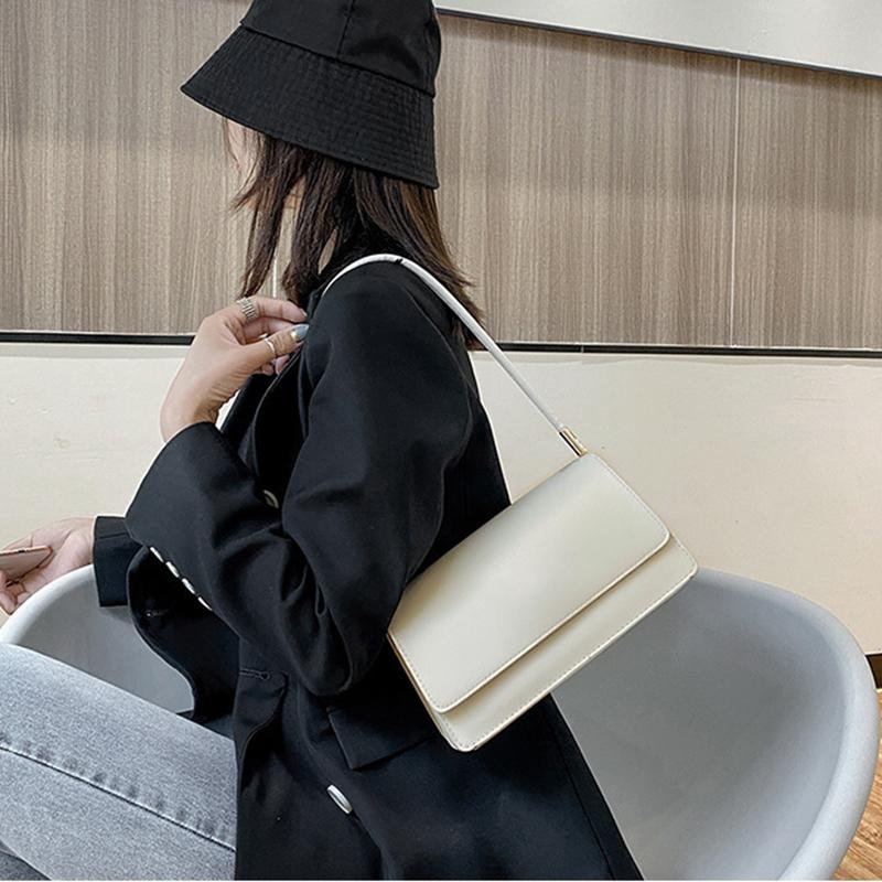 New Simple Shoulder Bag For Women Pu Leather Armpit Bag Solid Color Lady Handbag Casual Girls Compact Square Bag