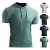 Summer Men Hoodie Drawstring Hooded Slim Fit Stretchy Solid Color Short Sleeves Mid Length Pullover Casual Sport Daily Wear Top