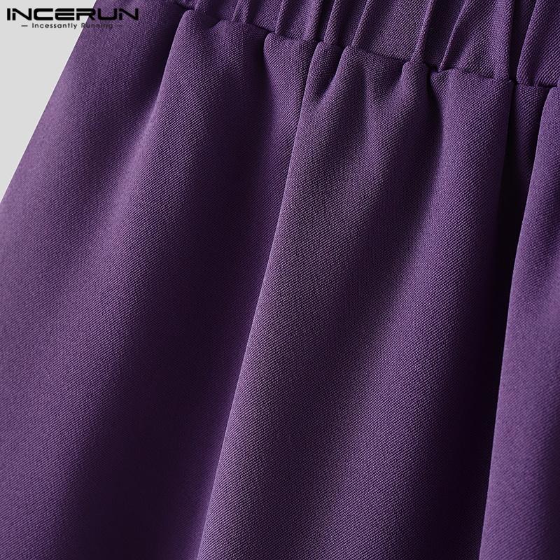 INCERUN Men Elastic Waist Layers Solid Color Casual Loose Long Trousers Pants