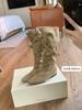Western cowboy boots pointed niche button two wear new medium boots design stack with suede V retro
