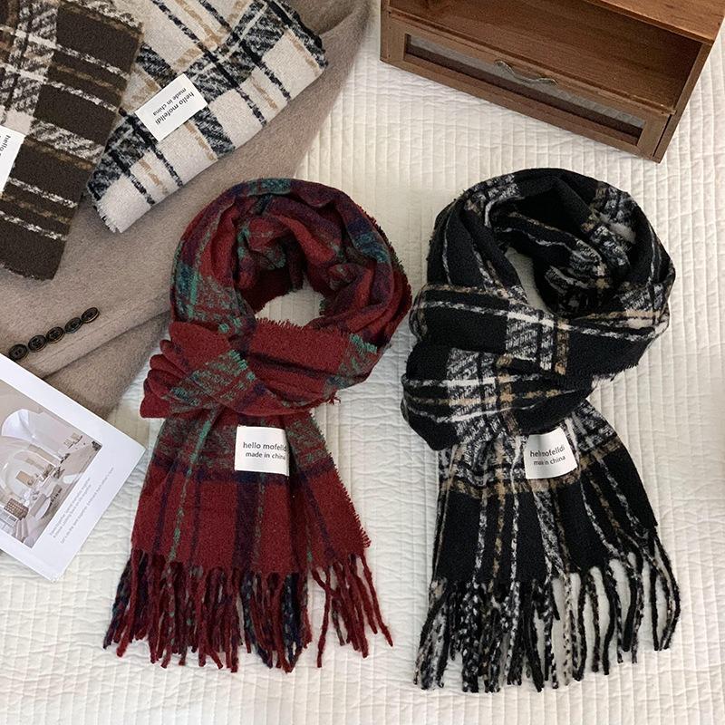 Scarf Women's Winter High-end Sense New Versatile Warm Imitation Cashmere Scarf Retro Plaid Scarf