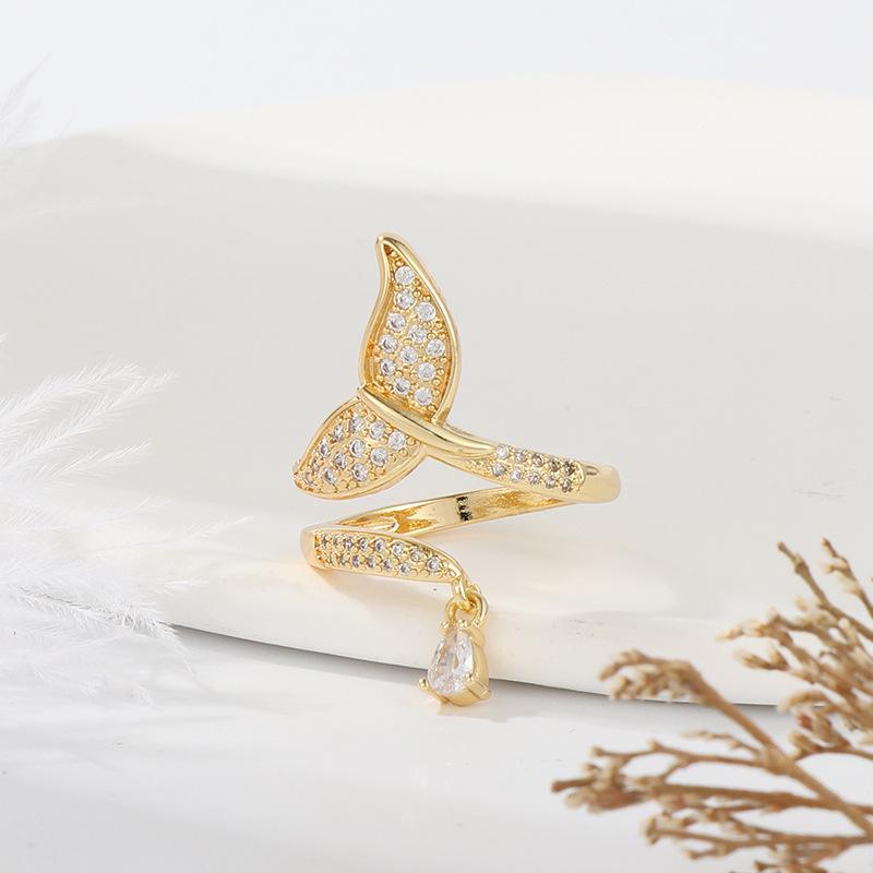 

European and American New Creative Fish Tail Ring Fashion Personality Versatile Ring for Women opening adjustable золотой