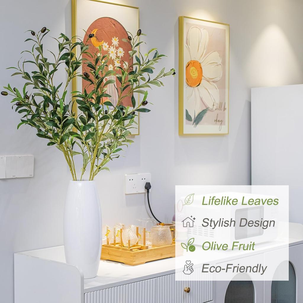 39 Inch Artificial Olive Branch Greenery Stems Fake Plants with 222 Leaves for Vase Faux Olive Branches Home Decor Indoor 2PCS