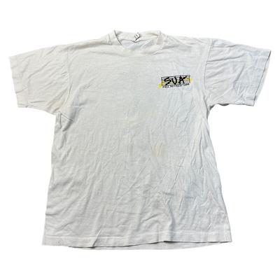 Camiseta Vintage Fruit Of The Loom Ponto Único Retiro de Outono EUA Anos 80 Masculina