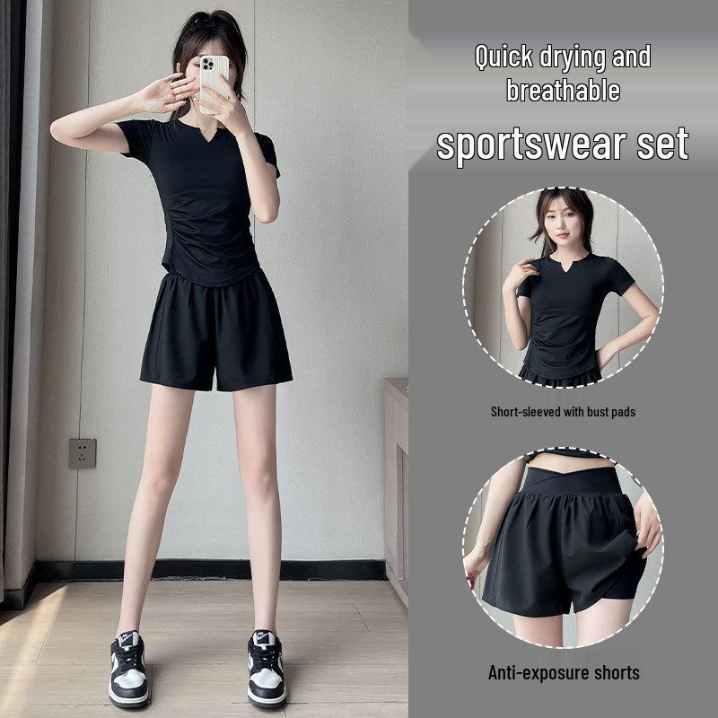 2025 Women's Summer Ice Silk Quick-Dry Running Suit - Fashionable Gym & Yoga Shorts