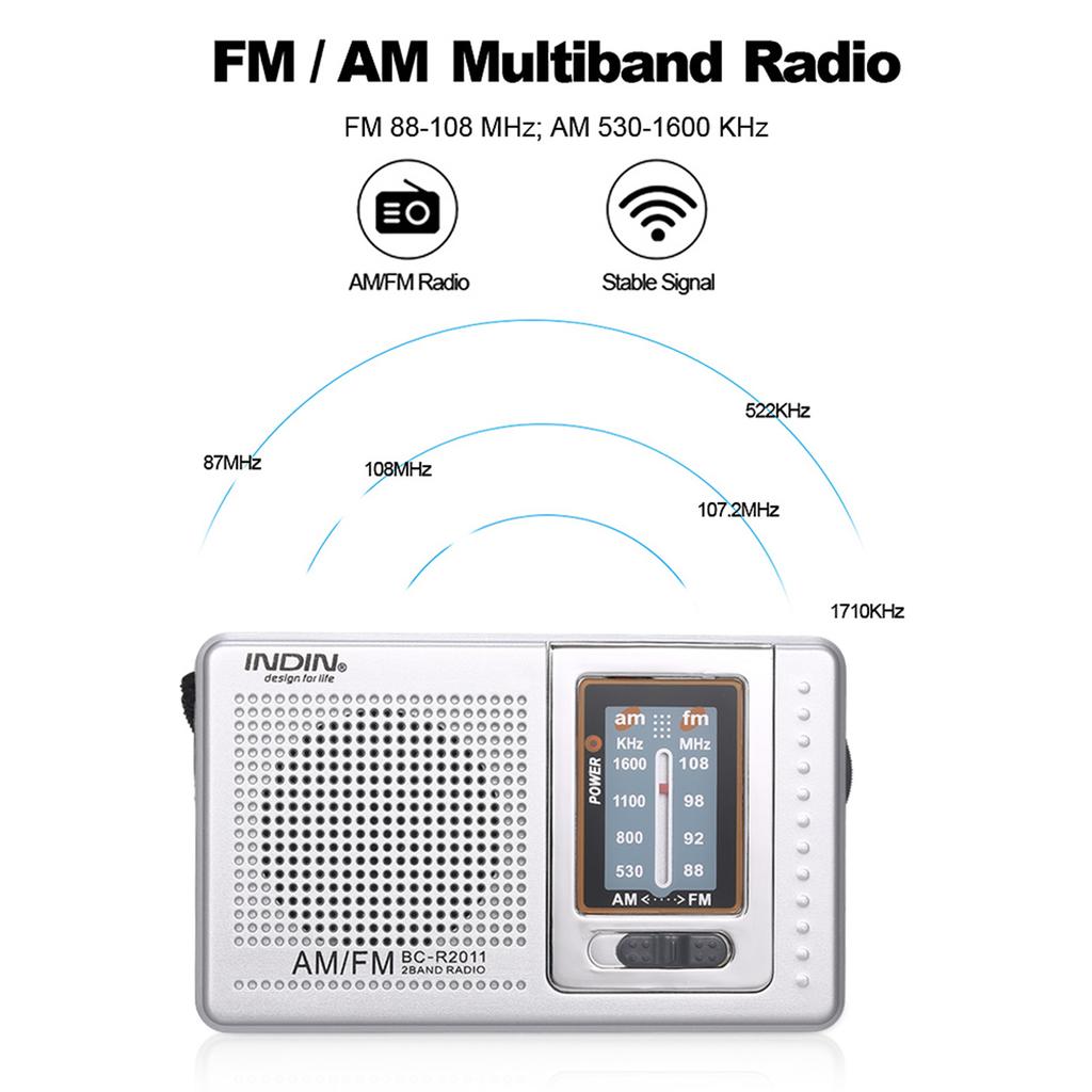 INDIN BC R2011 Mini AM FM Radio 2 Band Radio Receiver Portable Pocket Radio Built in Speaker w  Headphone Jack