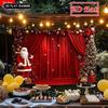 2D Christmas Red Curtain Backdrop Santa & Tree Party Photography Background