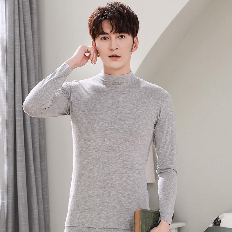 Men's Autumn Ultra-Thin Modal Long-Sleeve Mid-Neck T-Shirt for Middle-Aged & Elderly