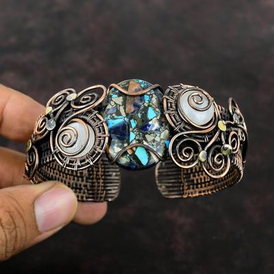 Bracciale Multi Turchese Rame Bracciale a Manica Avvolto con Filo di Rame Bracciale Luna Arcobaleno Bracciale a Manica Regolabile Fatto a Mano Gioielli con Pietre Preziose Per Regalo