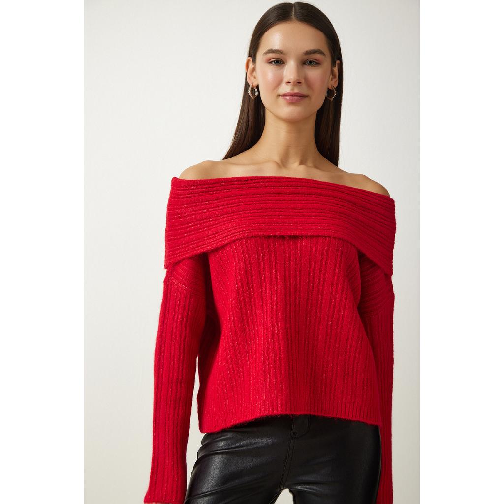 Pulover tricot cu guler Madonna roșu de damă Pf00049