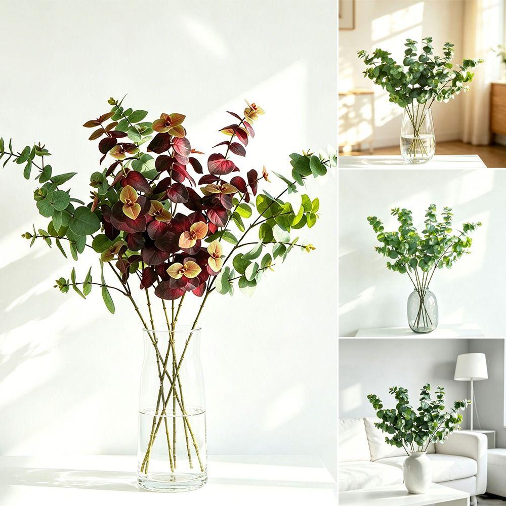 1Pcs Silk Fake Leaf Branch 75cm Silk Green Leaves Artificial Eucalyptus Leaf  for Wall Decoration