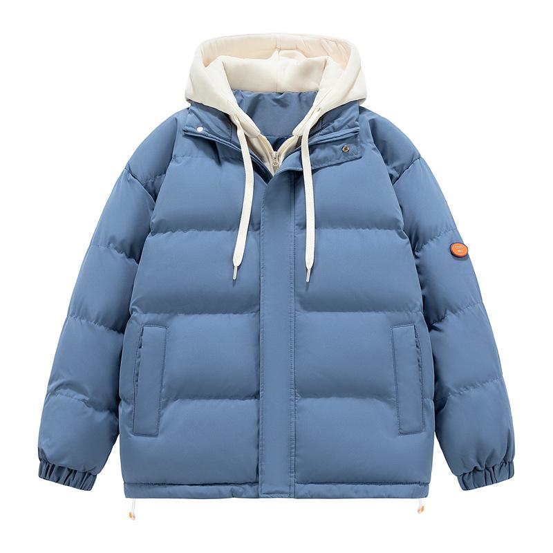 Fake Two-piece Cotton Clothing Men and Women with The Same Paragraph Winter Loose Cotton Jacket Hooded Thickened Bread Clothing Thickened Cotton Coat