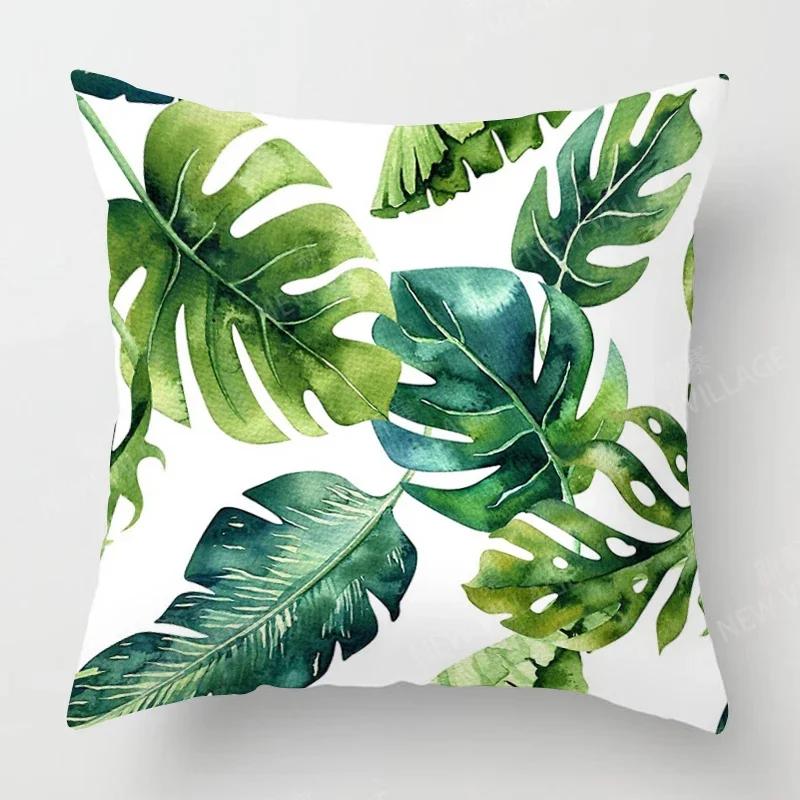 Nordic Fall Home Decor Autumn Throw Pillow Case Sofa Cushion Cover Modern 45X45Cm 45*45 50X50 60X60Cm 40*40Cm Leaf Plant Green