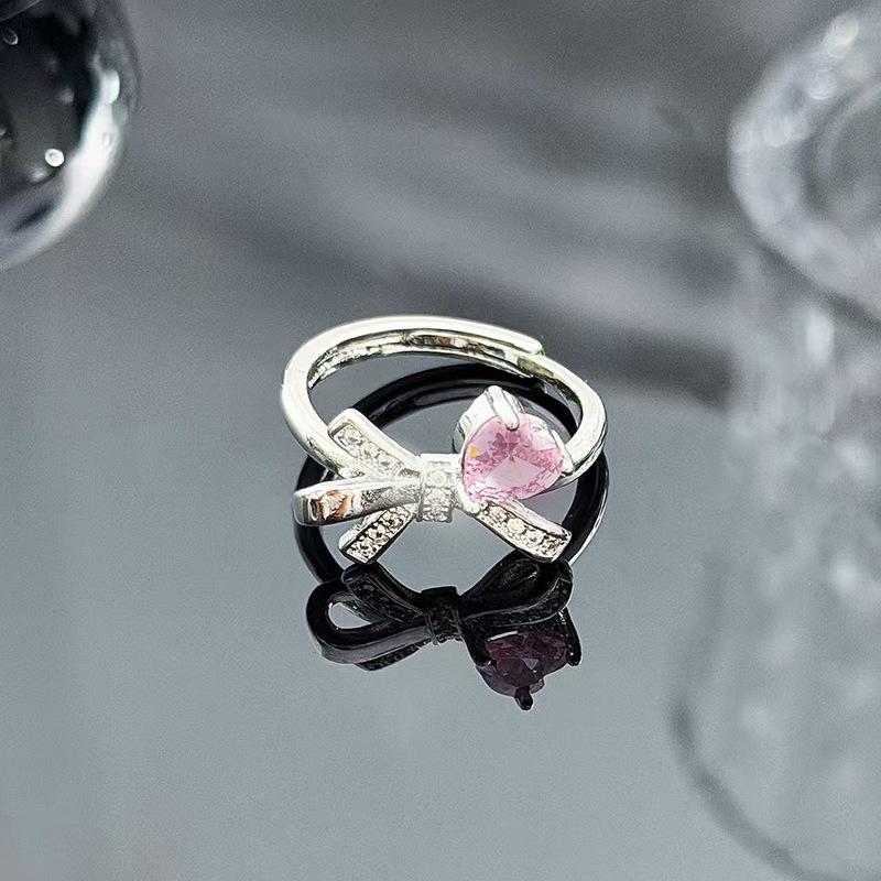 Sweet And Cool Style Bow Full Of Diamonds, Zircon Ring, Open Finger, Women'S Fashion Index Finger Ring, Stacked With Niche Rings