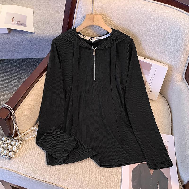 

Women s Plus Size Hooded Long Sleeved Spring Ice Silk Thin Slimming T Shirt 5XL чорний