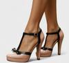 New European and American patent leather T-word with bow high-heeled sandals women's thick heel thick sole large size heels