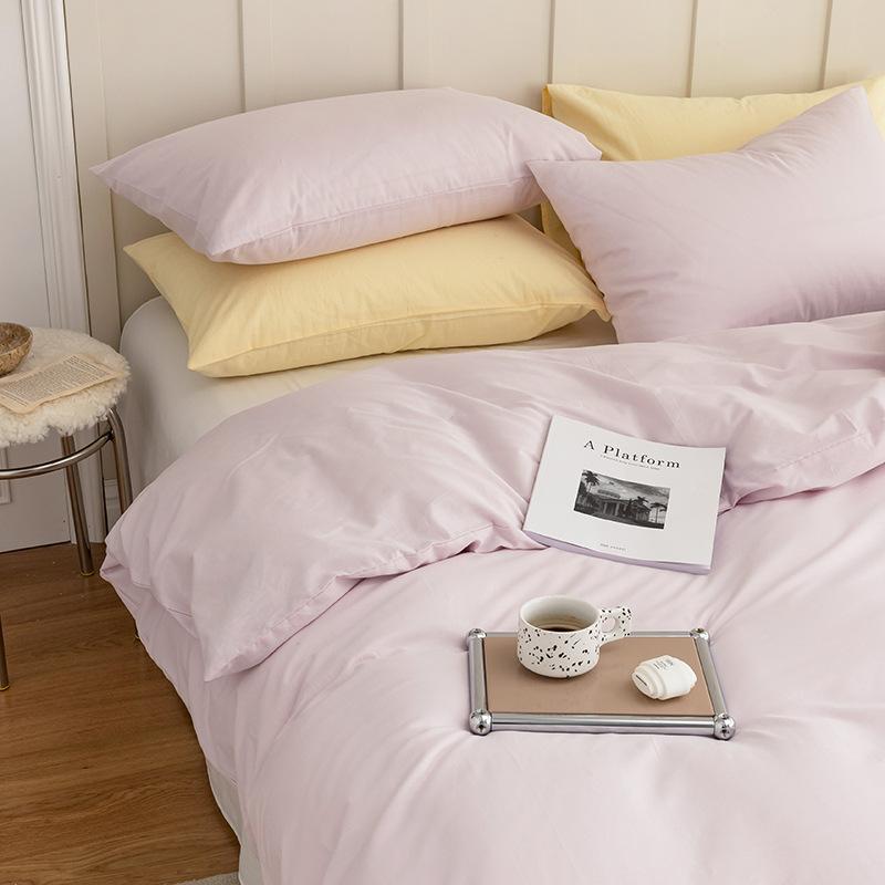 Set de patru piese din bumbac pur din bumbac spălat din două piese, în stil nordic, de culoare uni