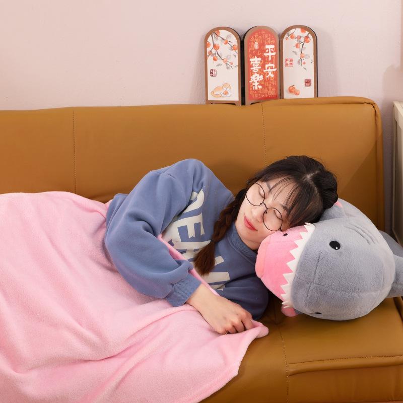 New shark turned capybara air conditioner blanket plush toy kapibara doll throw pillow