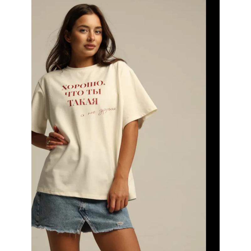 100% Cotton Loose Fit American Style Letter Print T-Shirt