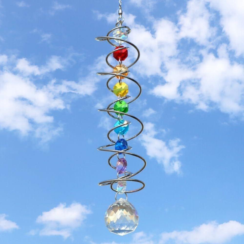 Creative 3D Crystal Rotate Sun Catcher Colorful Hangings Sun Catcher Wind Chime Decorative Spinner Gazing Ball Party Gifts