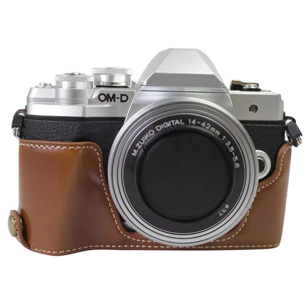For Olympus OM-D E-M10 Mark III Camera Case PU Leather Half Cover with Battery Opening Bottom