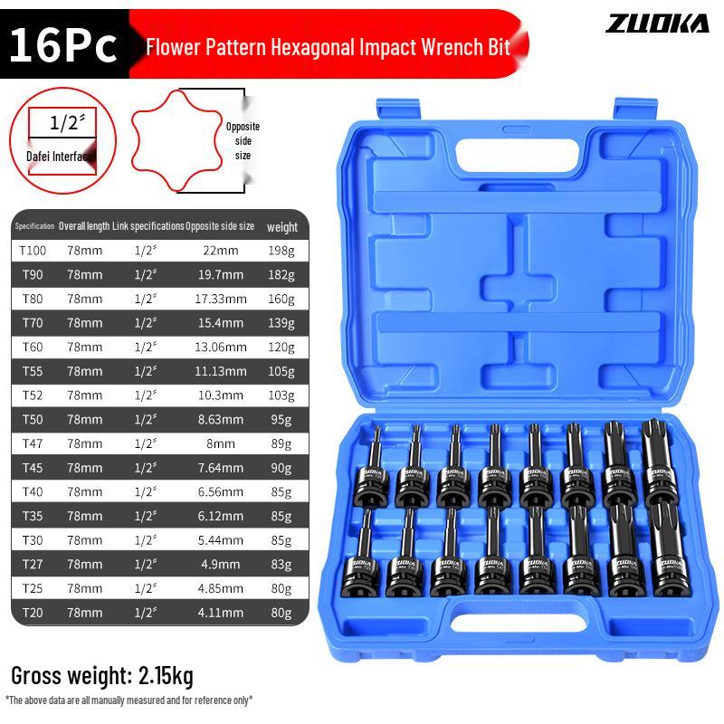 

1/2 Пневматический ударный гайковерт со встроенным набором торцевых головок T30 с внутренним шестигранником