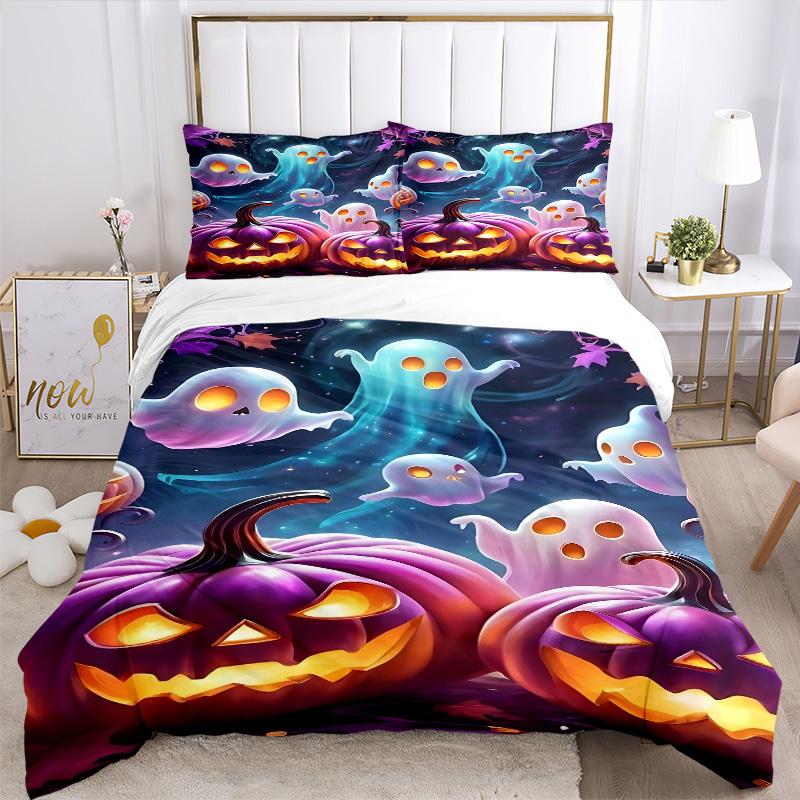 3pcs Ghosts, Jack-o'-Lanterns Duvet Cover Set -Includes 1 Duvet Cover and 2 Pillowcases, No Quilt Core, All-Season Home Decor yy251111098