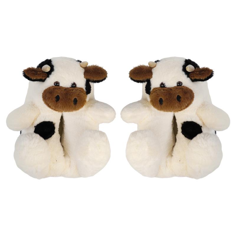 All-inclusive and cartoon cow cotton slippers men's and women's winter indoor warm plush home shoes