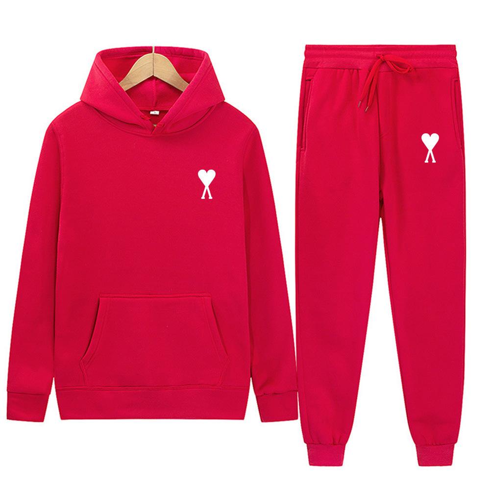 Trendy Classic Style With Heart Print Both Men Women Couple Hooded Sweatshirt Set