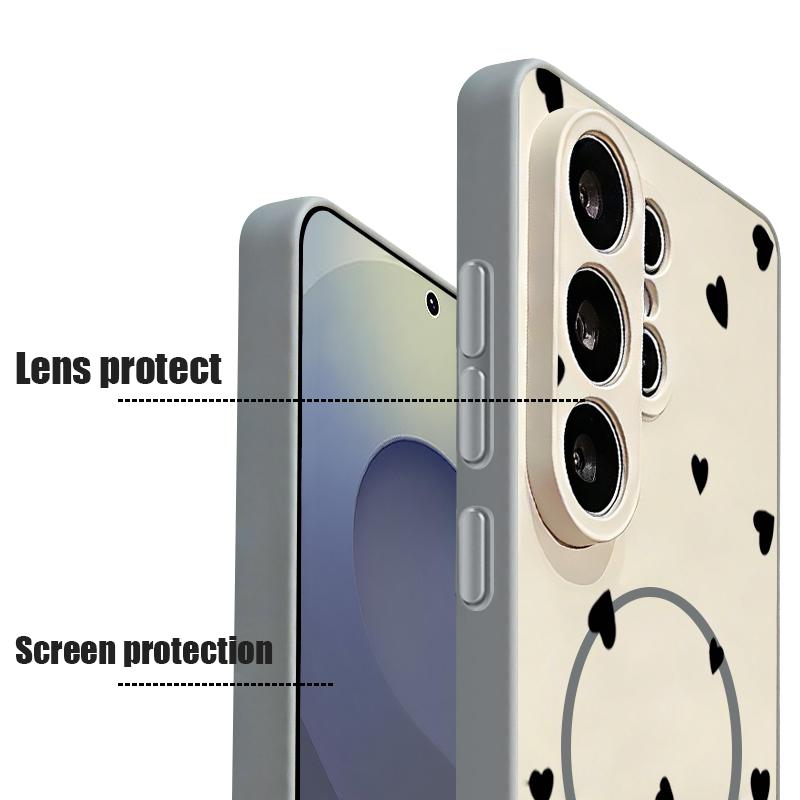 Magnetic For Magsafe Case For Samsung Galaxy S26 Ultra S25 Edge S24 Plus S23 FE S22 A54 A55 A56 5G Black Love Hearts Pattern Matte Cover