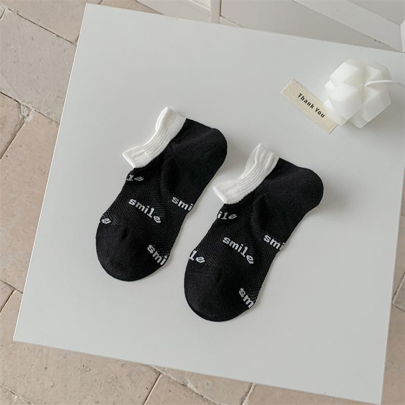

Ladies Spring and Summer Thin Cute Cartoon Net Eye Shallow Mouth Boneless Low Top Cotton Socks 1 pair чёрный