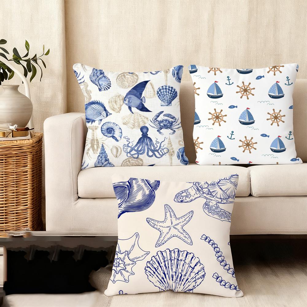 Rudder Anchor Animals Cushion Cover Soft Plush Fabric Double-Sided Printed Sofa Cushion Cover For All Seasons Home Decor Gift