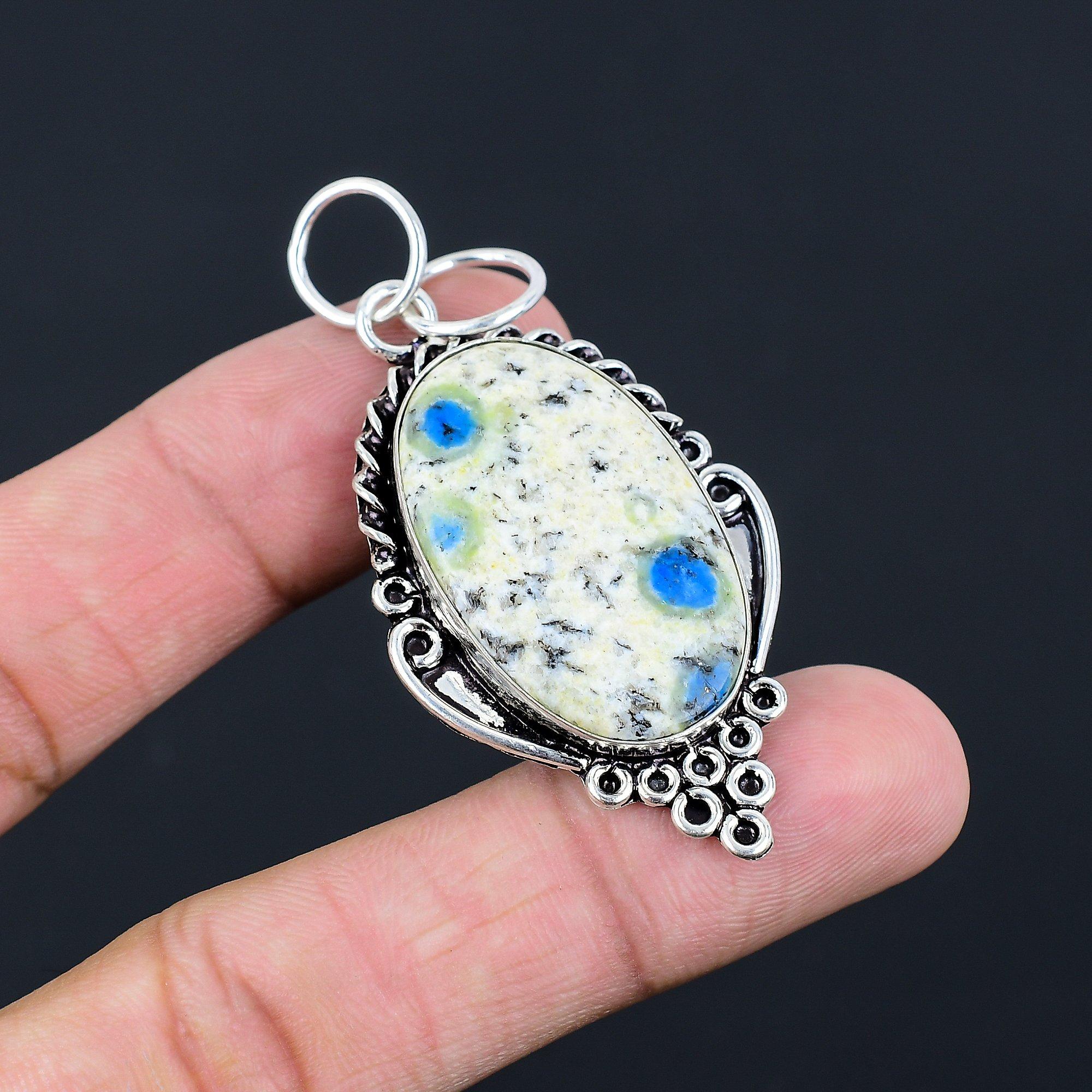 

Oval Natural K2 Jasper Sterling Silver Elegant Wedding Mother Handmade Pendant