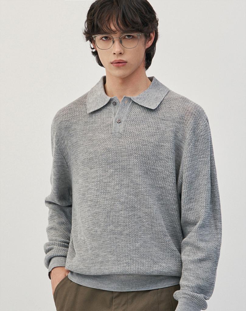 WORK ON BODY OFF Ezon Semi-Overfit Collared Knit [Melange Gray]