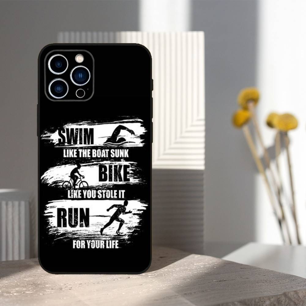 Triathlon Schwimmen Radfahren Laufen Für iPhone 12,14,13,15,16,11,17,X,Mini,XR,SE,XS,Plus,Pro,Max,8,7,Weiche Silikon Schwarze Hülle