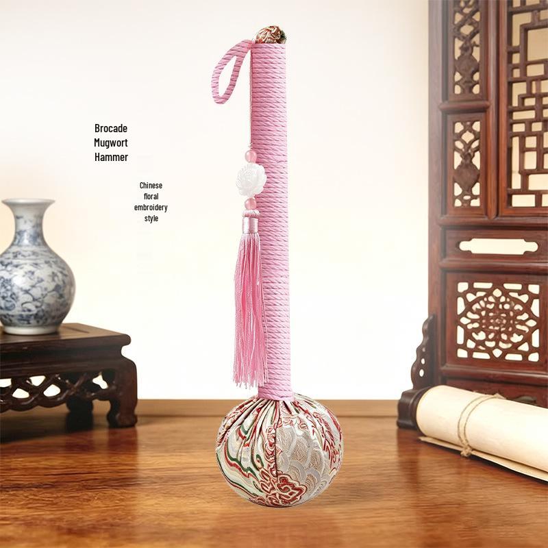 Year of the Horse Mugwort Meridian Massage Hammer - Solid Color Brocade Multifunctional Health Gift