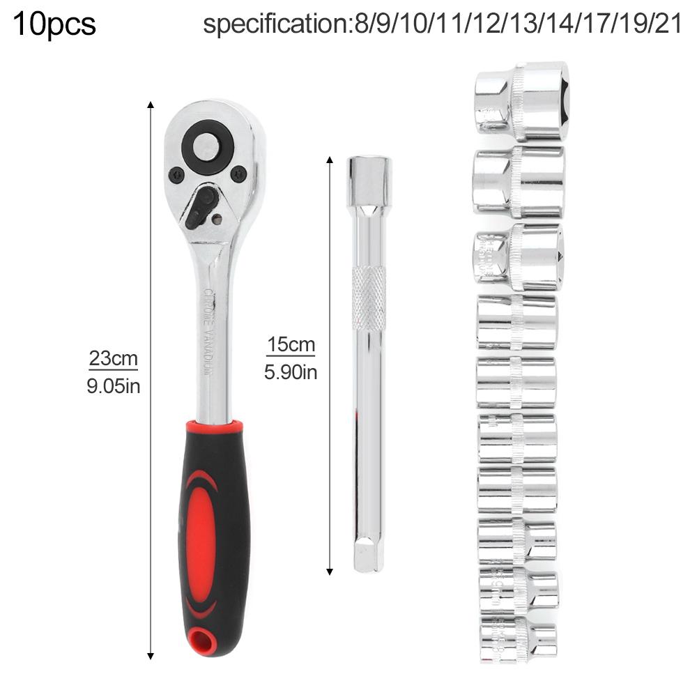 12pcs/set Socket Wrench Ratchet Wrench Set with Connecting Rod Sockets