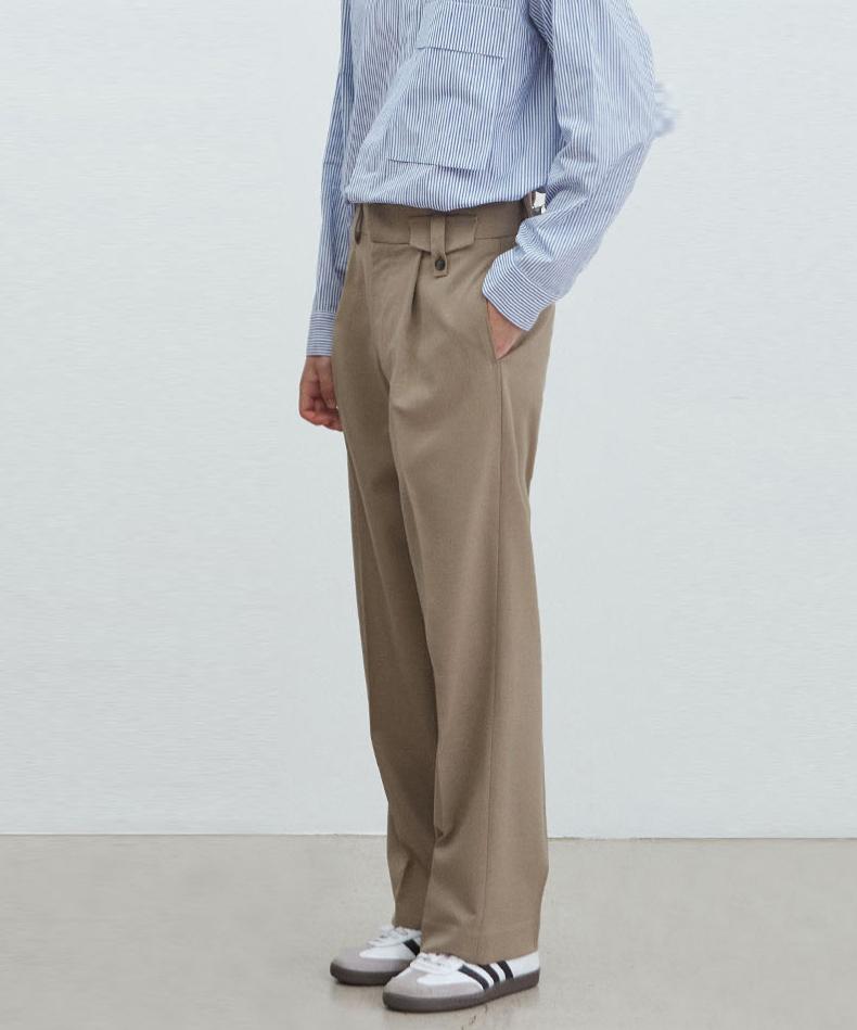 NODU Wide Tuck Slacks [Beige]