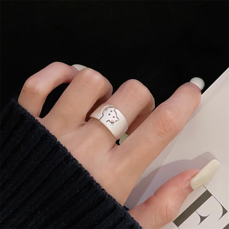 Матовое Кольцо-Киттен с Открытым Концом Женское Бабочка Жемчуг Матовое Высококлассное Кольцо Милое Кольцо на Указательный Палец Adjustable opening