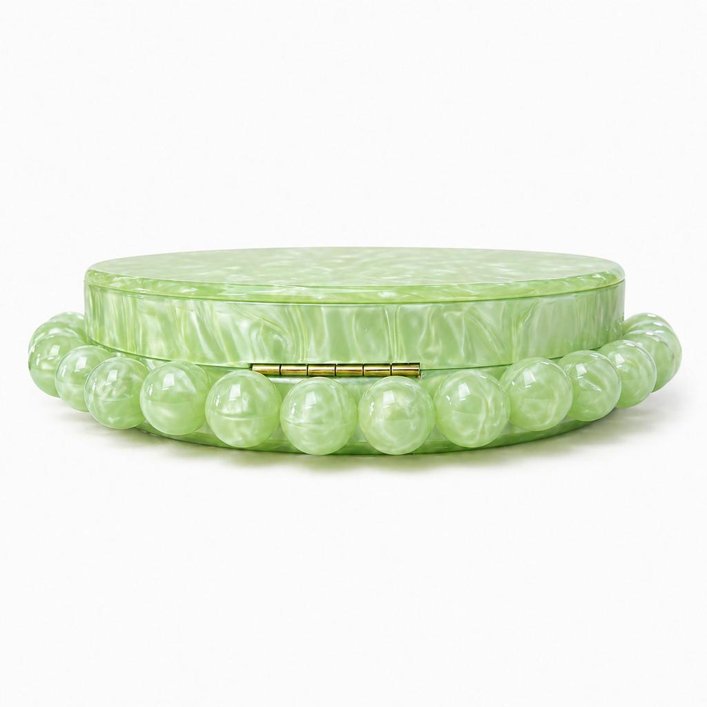 Nuova Borsa a Mano Semicircolare in Acrilico Perlescente con Perline per Donna Stile Vintage Quadrata Pochette da Sera