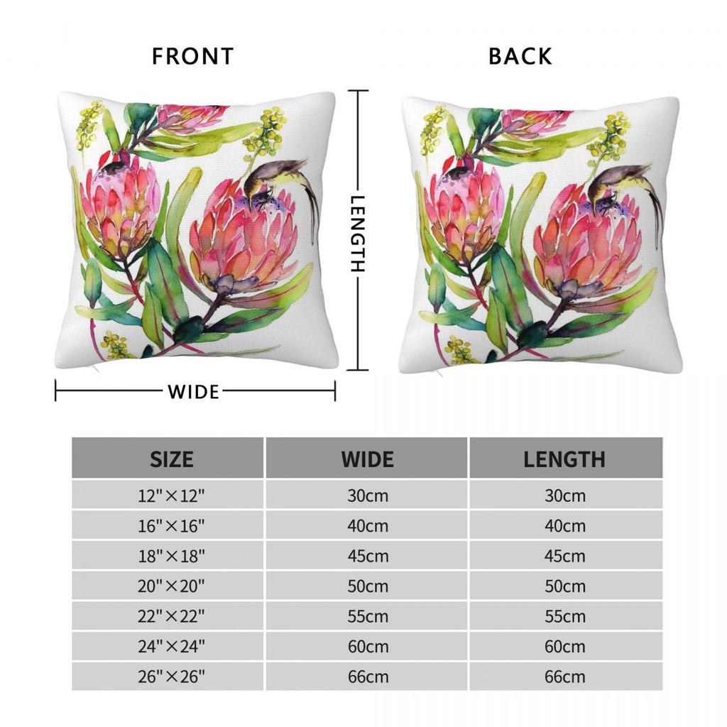 Pink Protea And Bird Blossoms Square Pillowcase Polyester Linen Velvet Printed Zip Decorative Pillow Case Home Cushion Cover