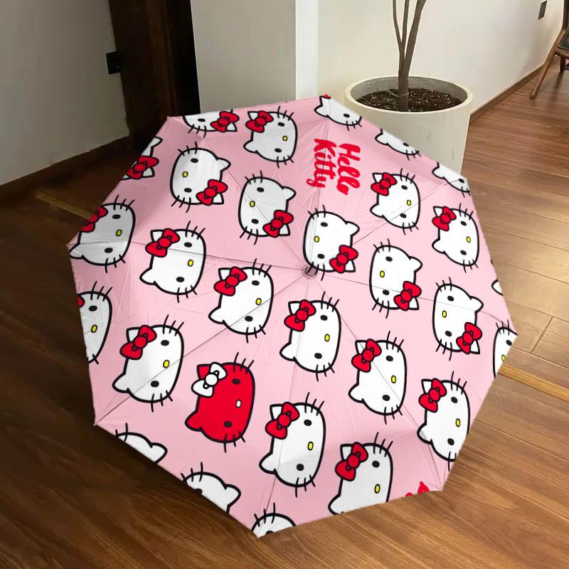 1pc Hello Kitty Pattern Pink Background Umbrella with Plastic Handle,Suitable for All Seasons Home Travel Outdoor UmbrellaSanlio610