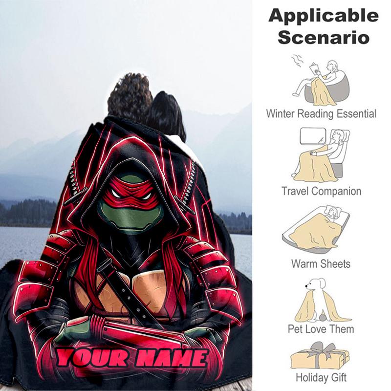 1PC Custom Name Ninja Turtle Artwork Flannel Blanket Versatile,all-season Throw Suitable for the Living Room,bedroom,camping,travel,and Gift