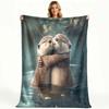 1Pc Cute Romantic Otter Couple Hugging Flannel Throw Blanket Soft Warm Cozy Bedding Blanket For Home Bedroom Living Room