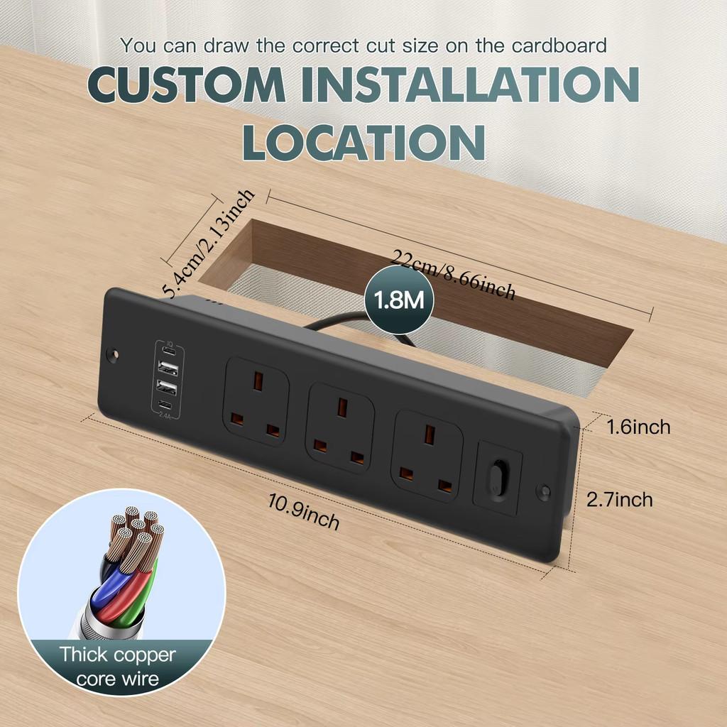 AC110 250V Extension Power Strip Electric Hidden Outlets Household Appliances Concealed Socket Plug Built-in Desktop Socket